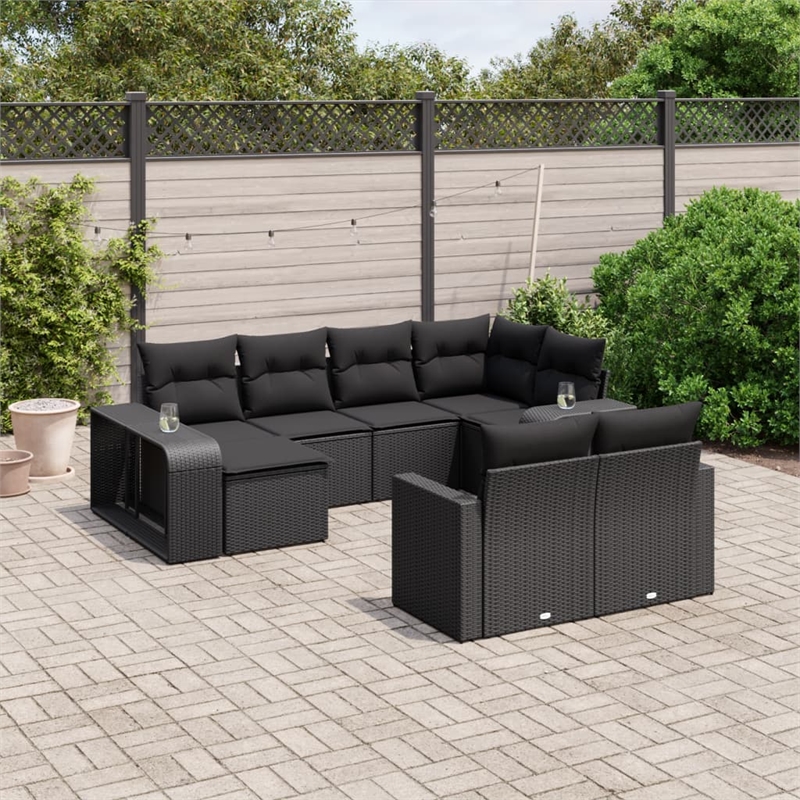 vidaXL 10 Piece Steel Sofa Set in Black