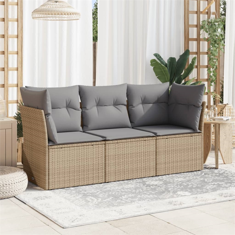 vidaXL 3 Piece Poly Rattan Large Sofa Set in Beige