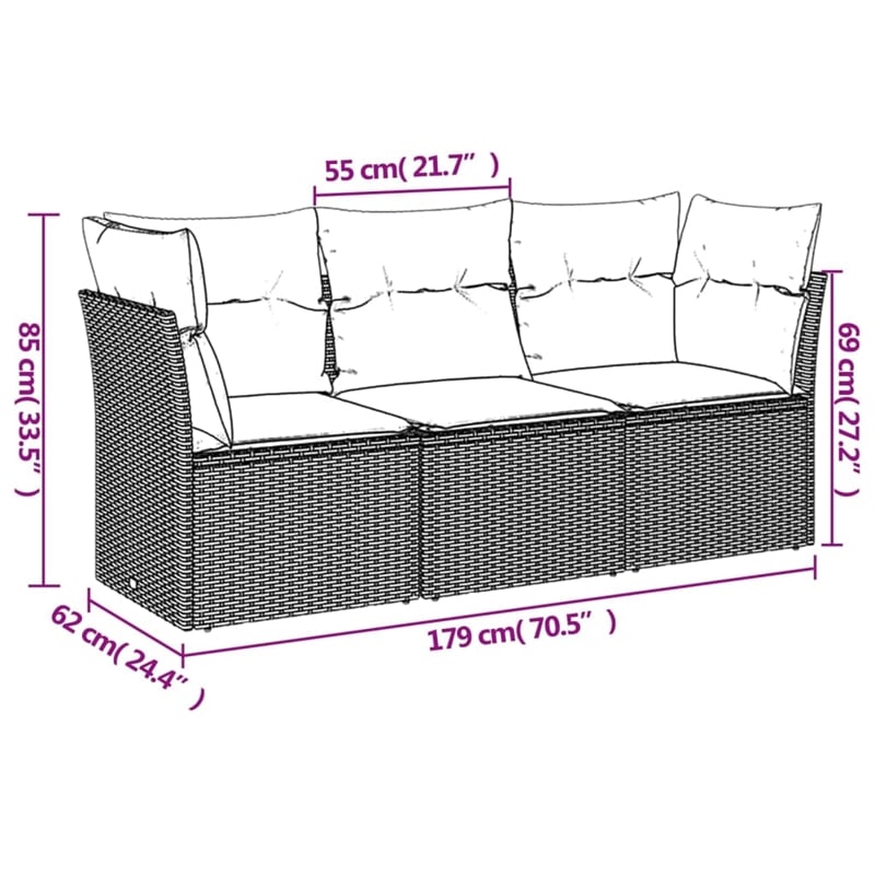 vidaXL 3 Piece Poly Rattan Large Sofa Set in Beige