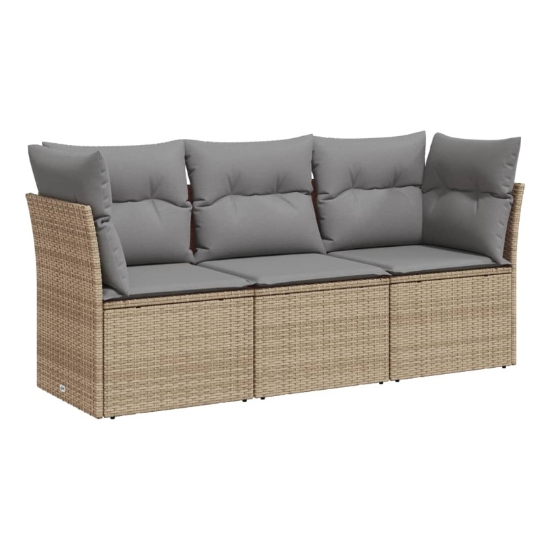 vidaXL 3 Piece Poly Rattan Large Sofa Set in Beige