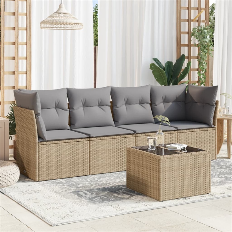 vidaXL 5 Piece Steel Sofa Set in Gray/Beige