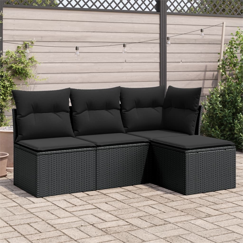 vidaXL 4 Piece Steel Sofa Set in Black