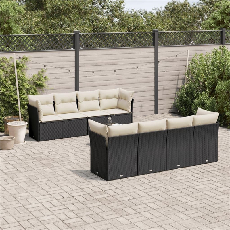 vidaXL 9 Piece Steel Large Sofa Set in Black