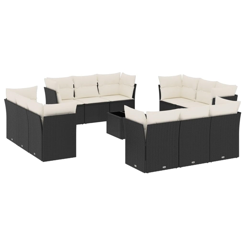 vidaXL Poly Rattan Large Sofa Set in Black/White/Cream