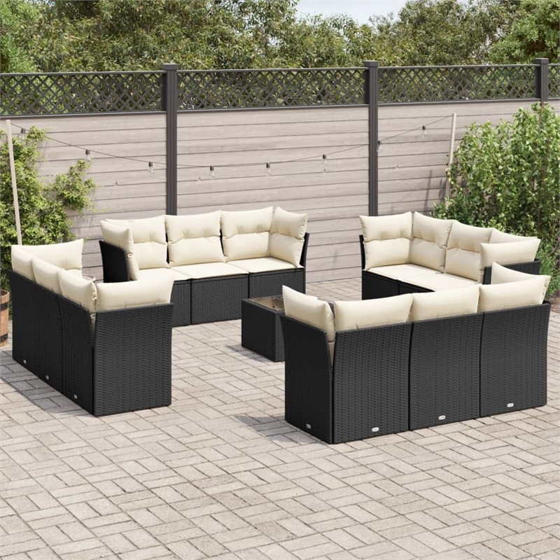 vidaXL Poly Rattan Large Sofa Set in Black/White/Cream
