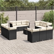 vidaXL Poly Rattan Large Sofa Set in Black/White/Cream