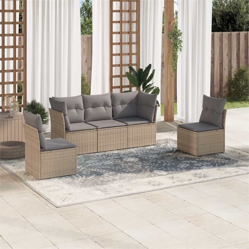 vidaXL 5 Piece Steel Sofa Set in Gray/Beige