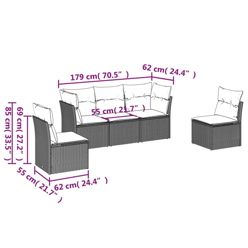 vidaXL 5 Piece Steel Sofa Set in Gray/Beige
