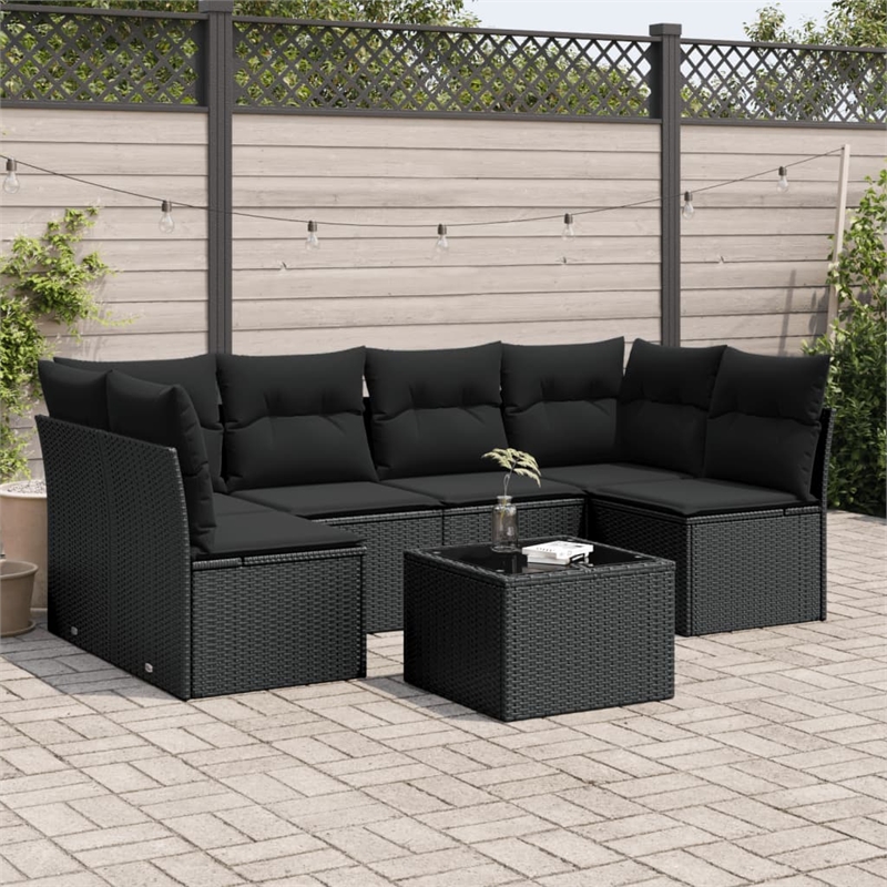 vidaXL 7 Piece Steel Sofa Set in Black