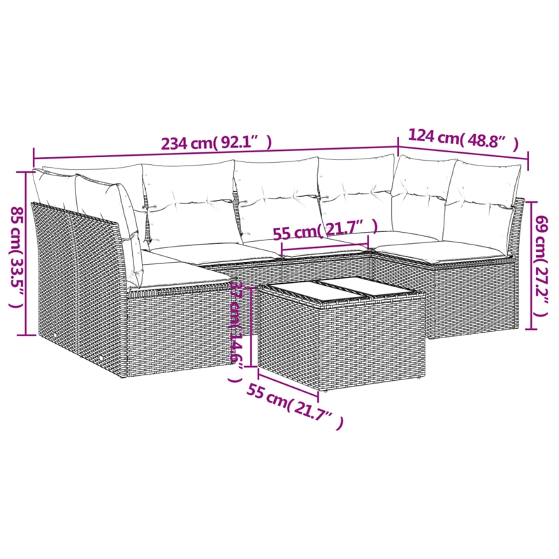vidaXL 7 Piece Steel Sofa Set in Black