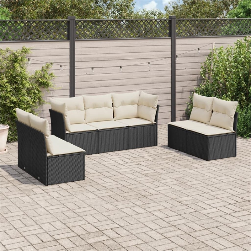 vidaXL 7 Piece Poly Rattan Sofa Set in Black/White/Cream