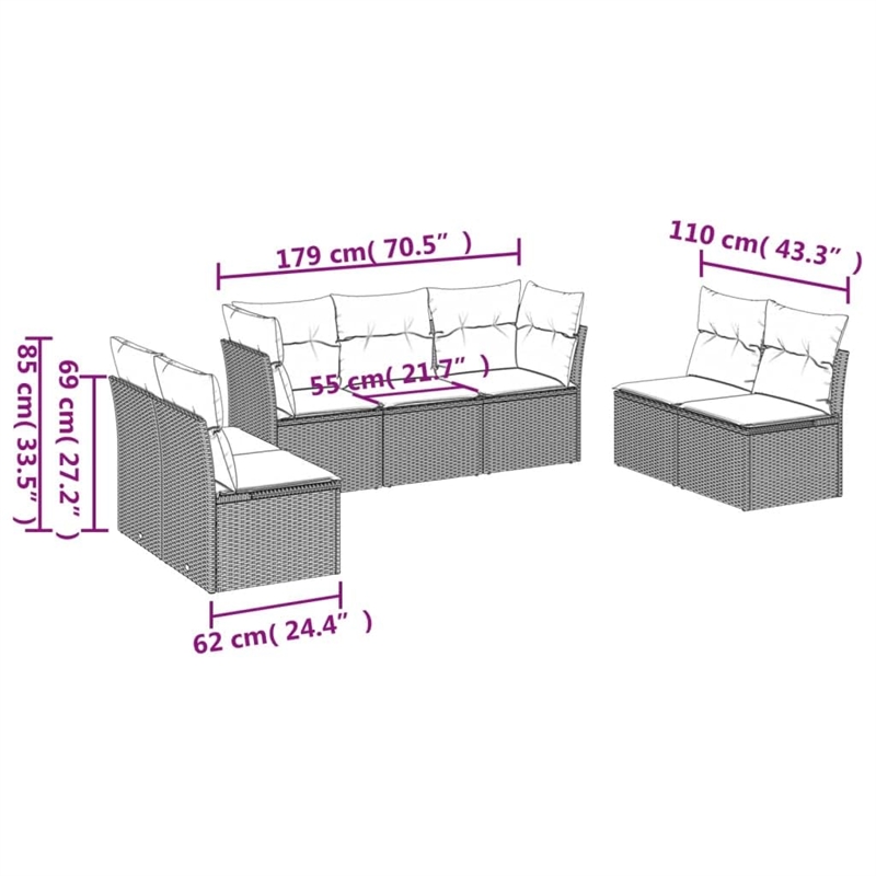 vidaXL 7 Piece Poly Rattan Sofa Set in Black/White/Cream