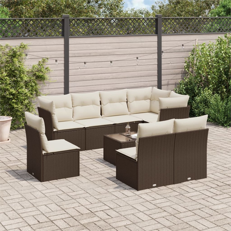 vidaXL Poly Rattan Small Sofa Set in White/Brown/Cream
