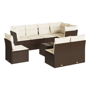 vidaXL Poly Rattan Small Sofa Set in White/Brown/Cream