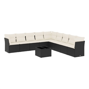 vidaXL 10 Piece Poly Rattan Sofa Set in Black/Cream