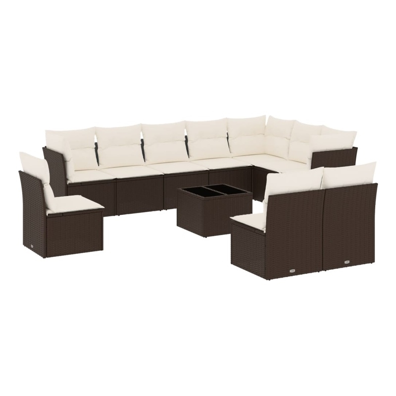 vidaXL 11 Piece Steel Sofa Set in White/Brown/Cream
