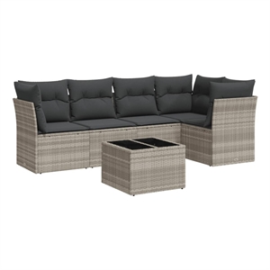 vidaXL 6 Piece Poly Rattan Sofa Set w/ Removable Covers in Gray
