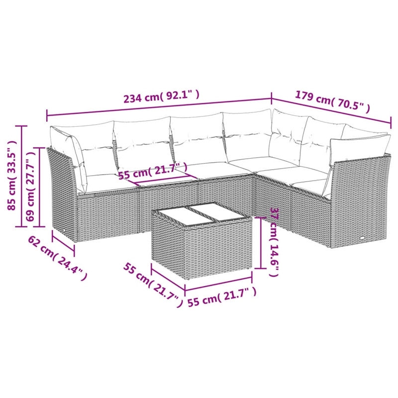 vidaXL 7 Piece Poly Rattan Sofa Set in Cream/Beige