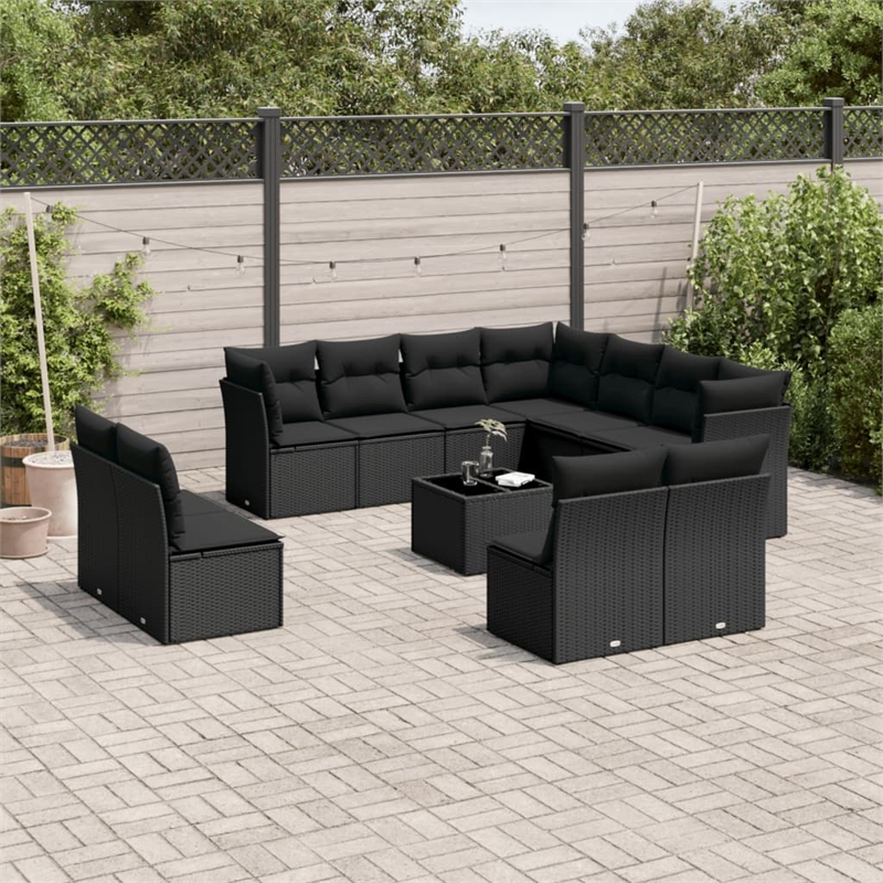 vidaXL 12 Piece Steel Sofa Set in Black