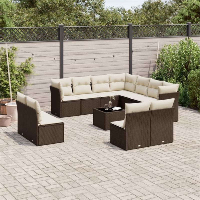 vidaXL 12 Piece Sofa Set in White/Brown/Cream