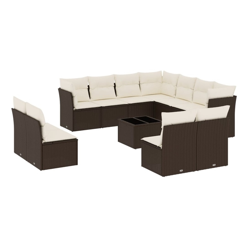 vidaXL 12 Piece Sofa Set in White/Brown/Cream