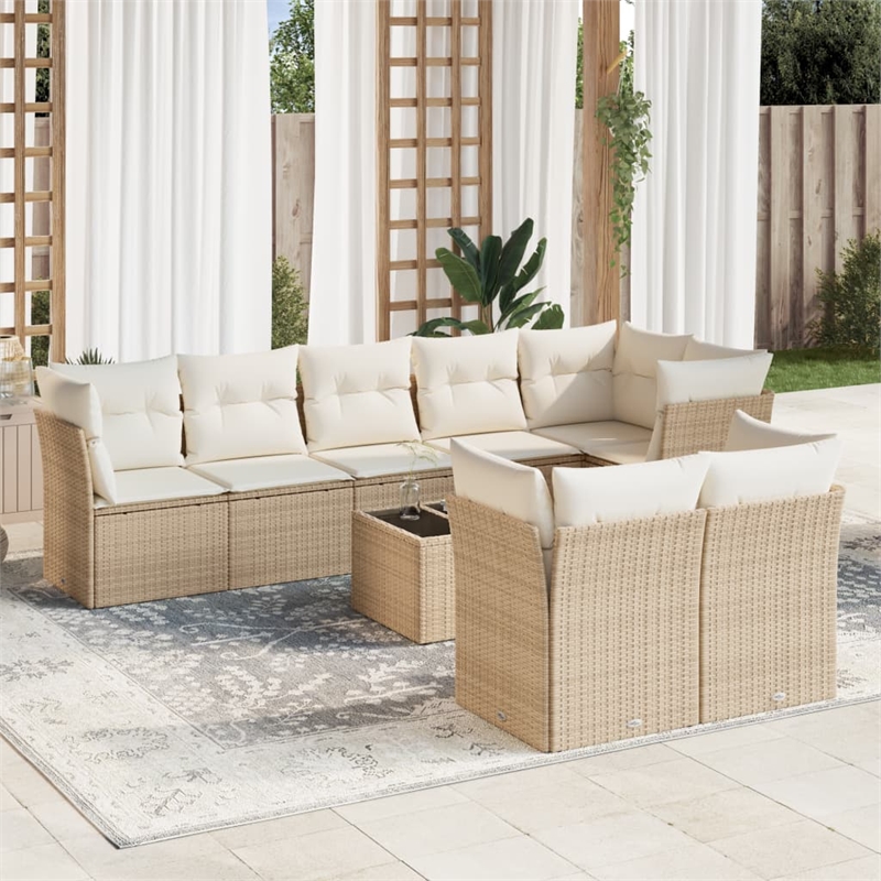 vidaXL 9 Piece Steel Sofa Set in White/Cream/Beige