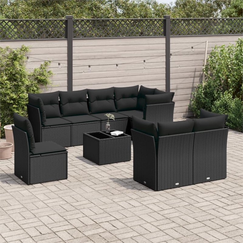 vidaXL 9 Piece Steel Sofa Set in Black