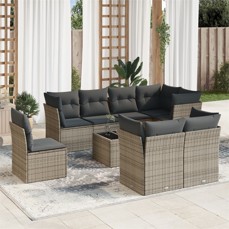 vidaXL Poly Rattan Sofa Set in Gray