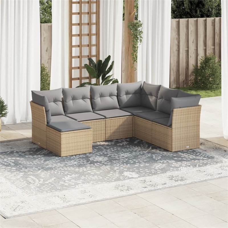 vidaXL 7 Piece Poly Rattan Sofa Set in Beige