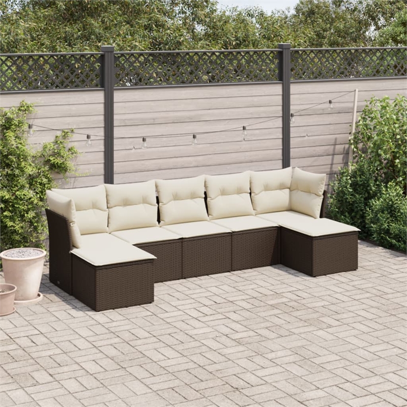 vidaXL 7 Piece Sofa Set in White/Brown/Cream
