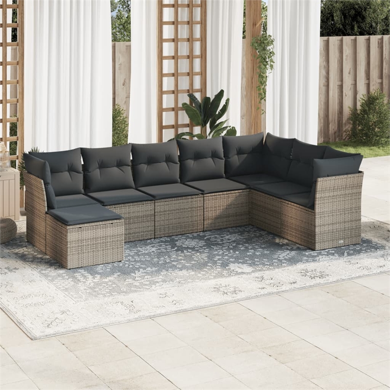 vidaXL 8 Piece Poly Rattan Large Sofa Set in Gray