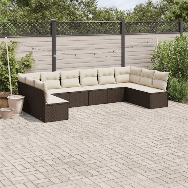vidaXL Poly Rattan Sofa Set in White/Brown/Cream