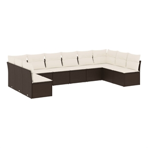 vidaXL Poly Rattan Sofa Set in White/Brown/Cream