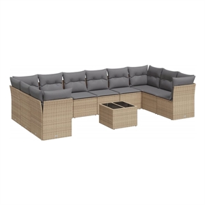 vidaXL 11 Piece Poly Rattan Sofa Set in Gray/Beige