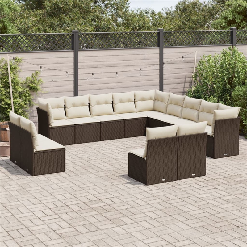 vidaXL 13 Piece Steel Sofa Set in White/Brown/Cream