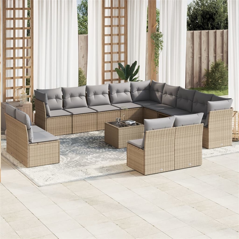 vidaXL 14 Piece Steel Sofa Set in Gray/Beige