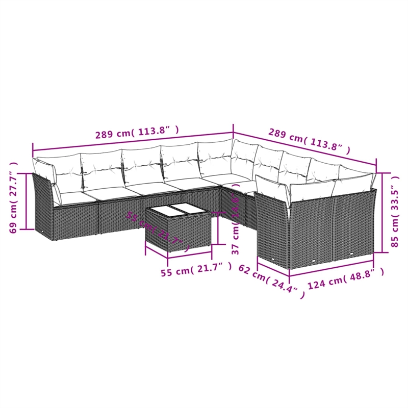 vidaXL 11 Piece Poly Rattan Sofa Set in Beige