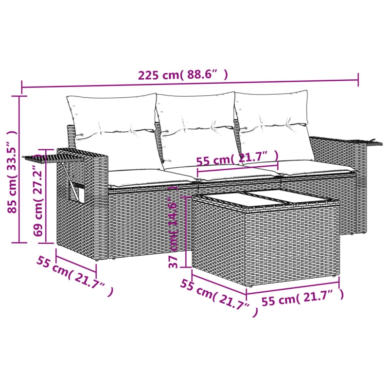 vidaXL 4 Piece Steel Sofa Set in Brown