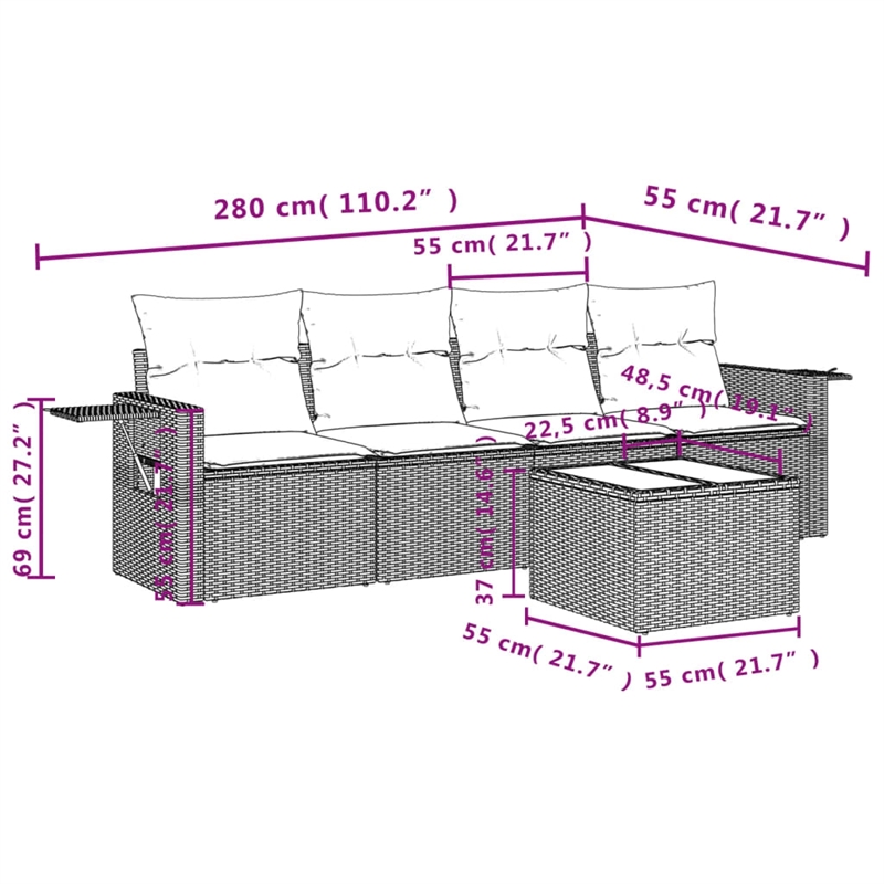 vidaXL Poly Rattan Large Sofa Set in Black