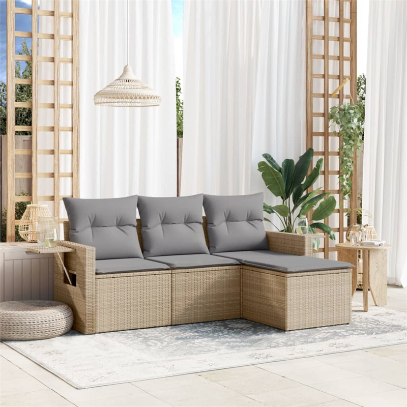 vidaXL 4 Piece Steel Sofa Set in Gray/Beige