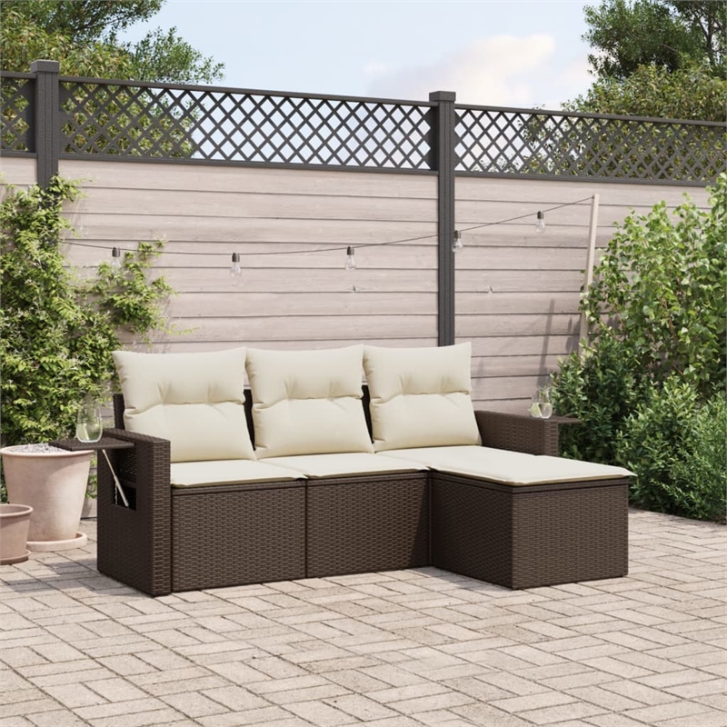 vidaXL Steel Sofa Set in White/Brown/Cream