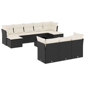 vidaXL 11 Piece Poly Rattan Sofa Set in Black/White/Cream