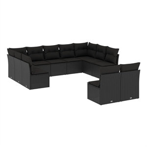 vidaXL 11 Piece Poly Rattan Large Sofa Set in Black