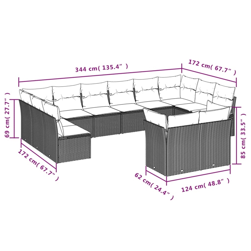 vidaXL 12 Piece Steel Sofa Set in White/Brown/Cream