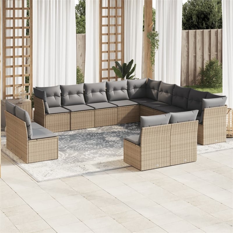 vidaXL 13 Piece Steel Sofa Set in Gray/Beige
