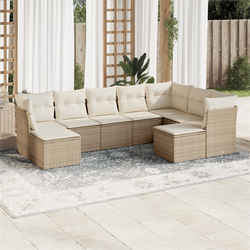 vidaXL Poly Rattan Sofa Set in Beige