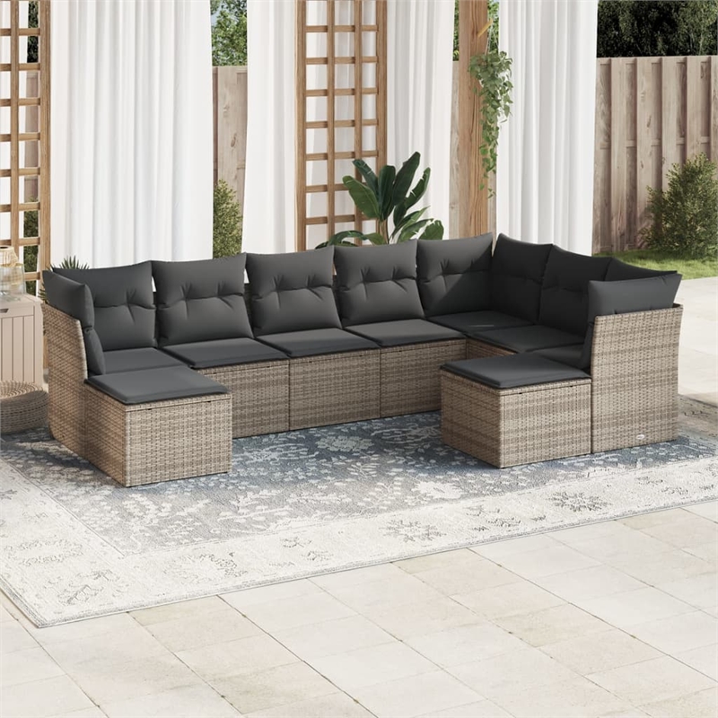 vidaXL 9 Piece Poly Rattan Large Sofa Set in Gray