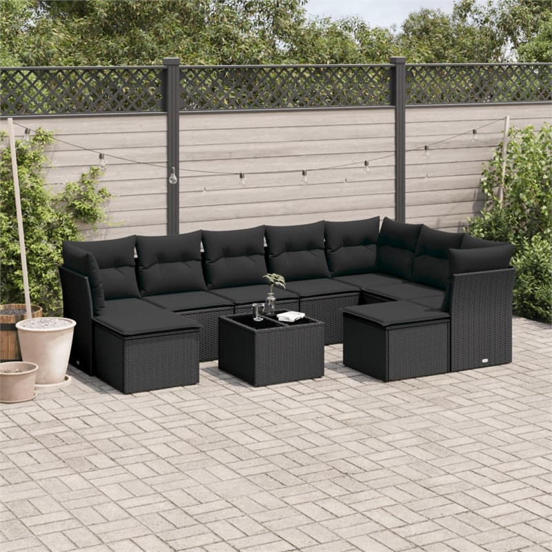vidaXL 10 Piece Steel Large Sofa Set in Black