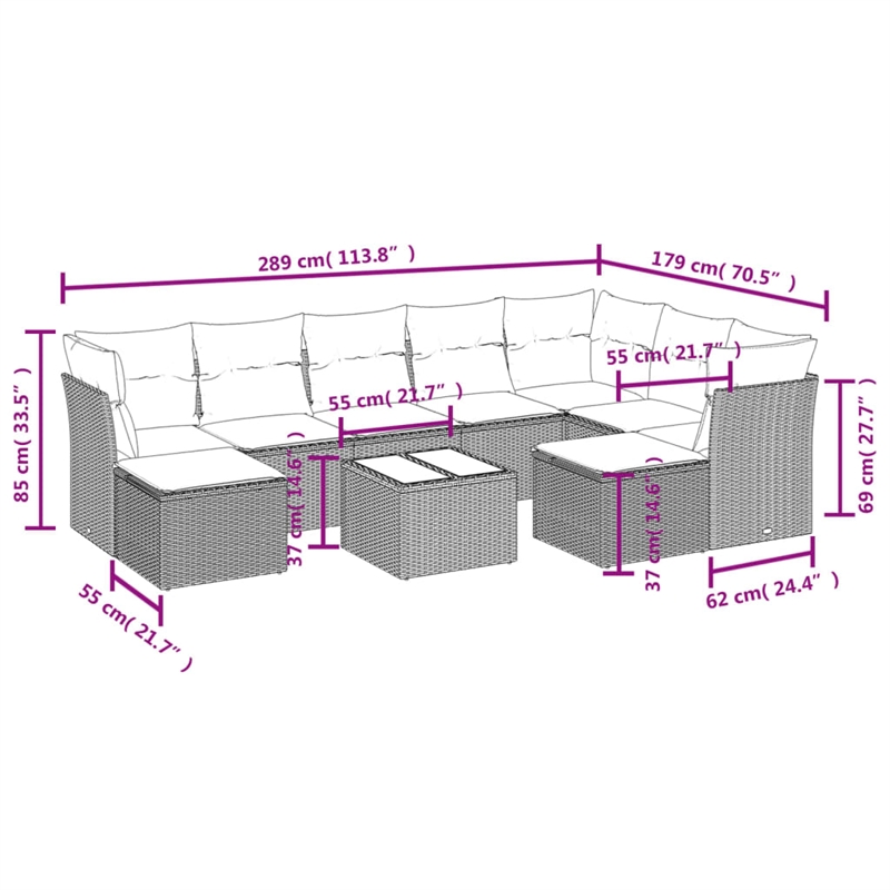 vidaXL 10 Piece Steel Large Sofa Set in Black