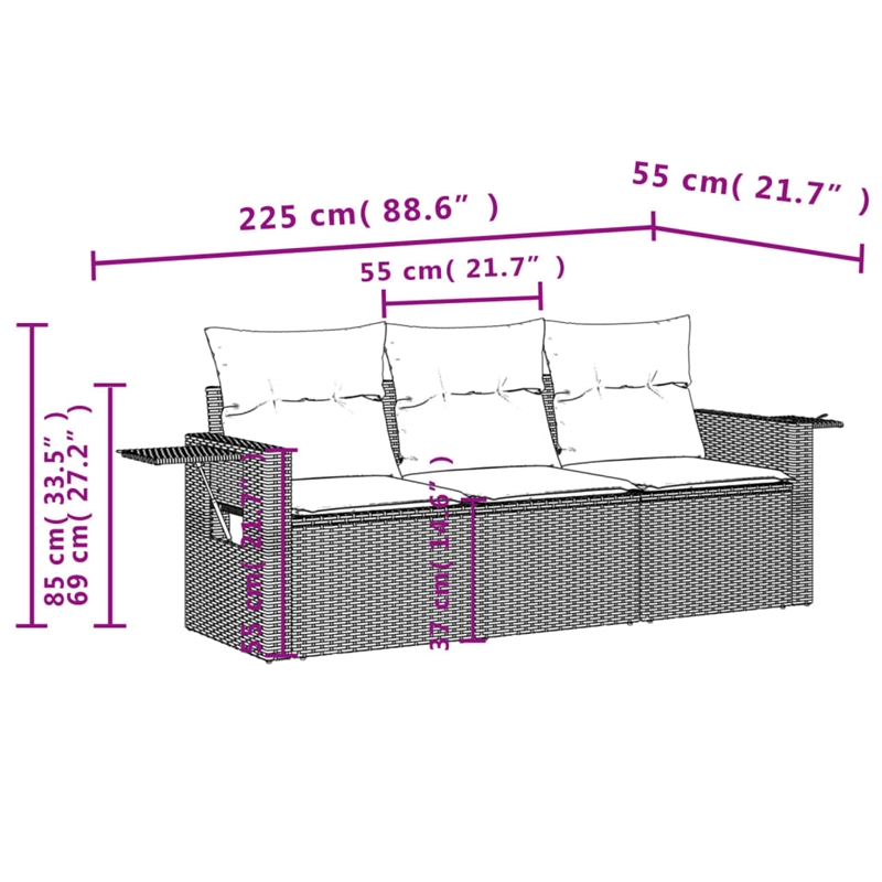 vidaXL 3 Piece Steel Small Sofa Set in Black